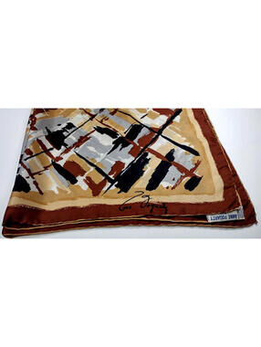 1970s ANNE FOGARTY Abstract ALL SILK Brown Scarf JAPAN Signature David E. Schwab